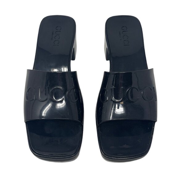 Gucci Black Rubber Sandal Slides  Sz-38 - Picture 2 of 4